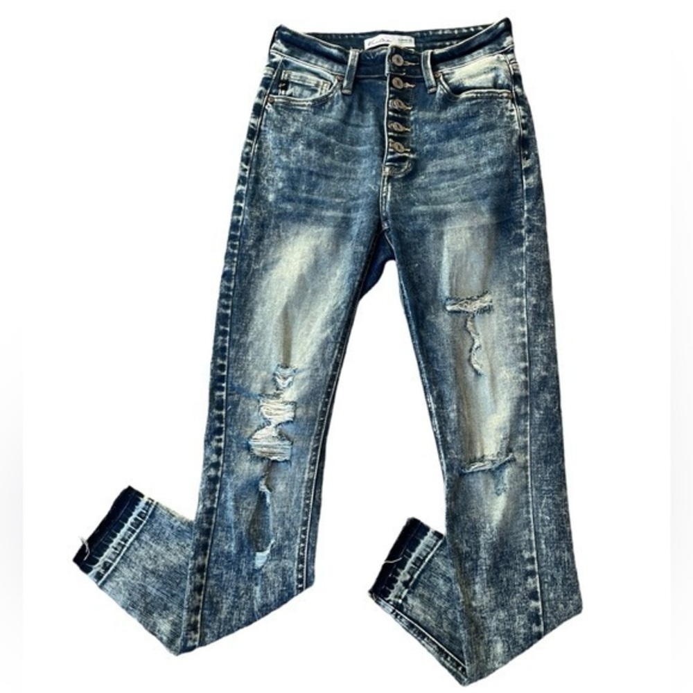 KanCan High Rise Button Fly Distressed Raw Hem Skinny Jeans